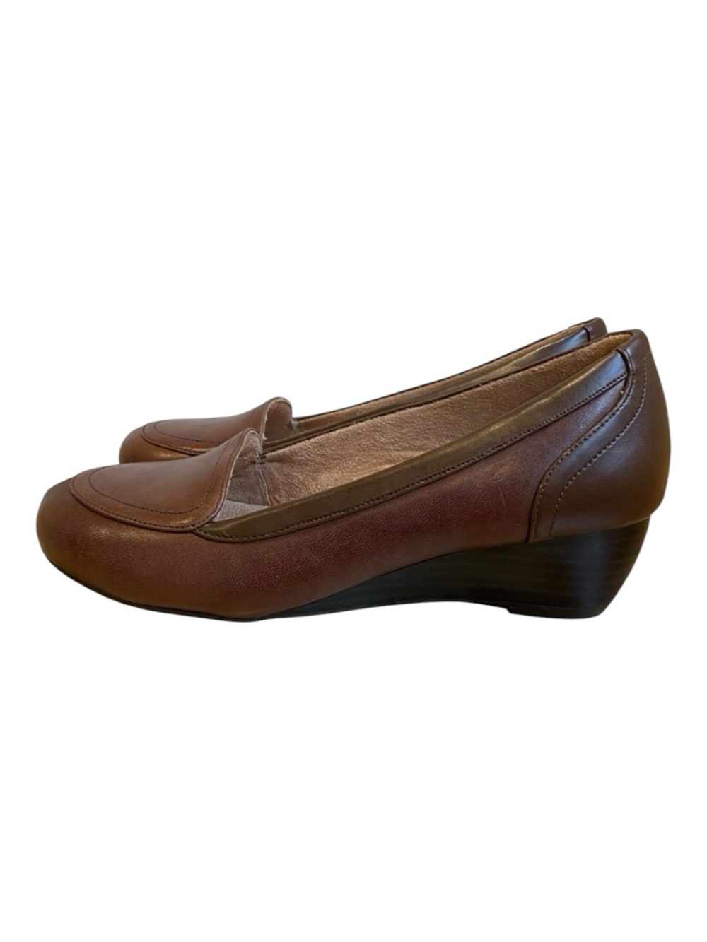 Dr. Scholl’s Rose slip on leather shoes brown wedges cushions sole neutral 6.5